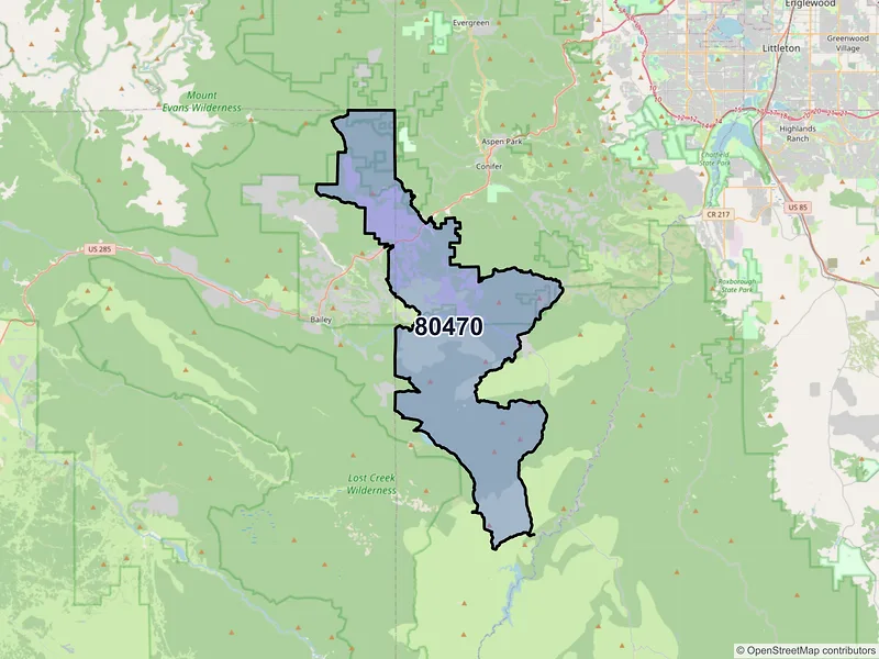 Map of ZIP Code 80470 — Pine, CO