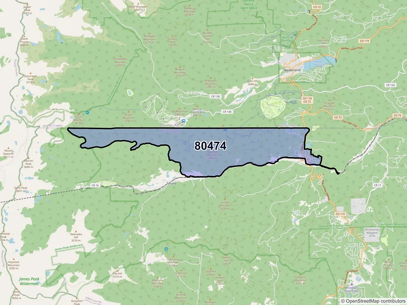 Map of Rollinsville, Colorado and ZIP codes