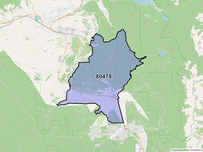 Map of Tabernash, Colorado and ZIP codes