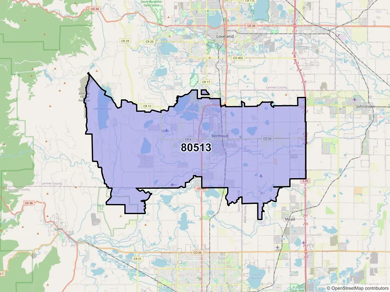 Map of ZIP Code 80513 — Berthoud, CO