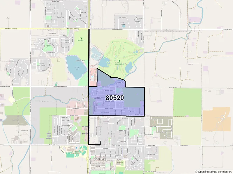Map of Firestone, Colorado and ZIP codes