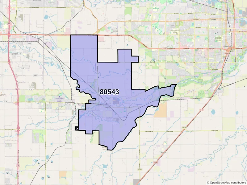 Map of Milliken, Colorado and ZIP codes