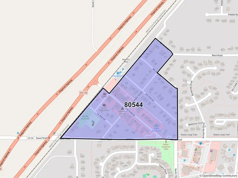 Map of Niwot, Colorado and ZIP codes