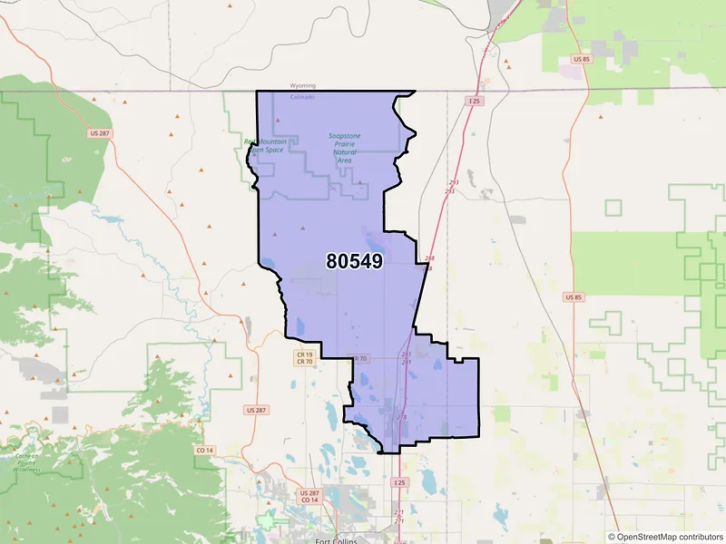 Map of Wellington, Colorado and ZIP codes