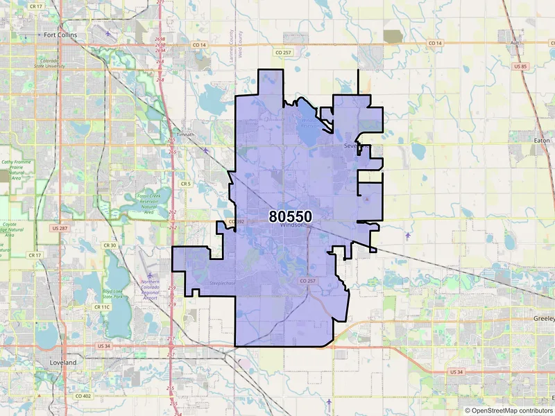 Map of ZIP Code 80550 — Windsor, CO