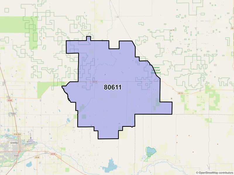 Map of Briggsdale, Colorado and ZIP codes