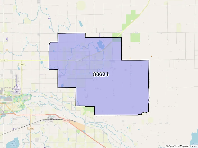 Map of ZIP Code 80624 — Gill, CO