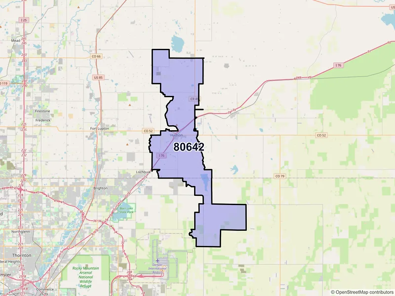 Map of ZIP Code 80642 — Hudson, CO