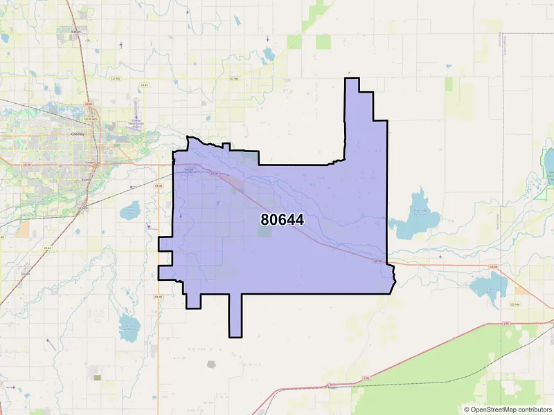 Map of Kersey, Colorado and ZIP codes