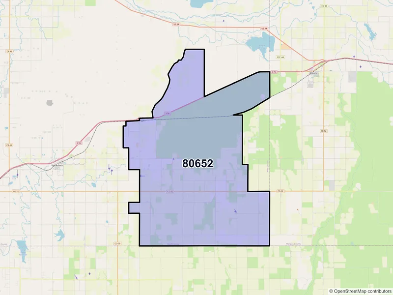 Map of ZIP Code 80652 — Roggen, CO