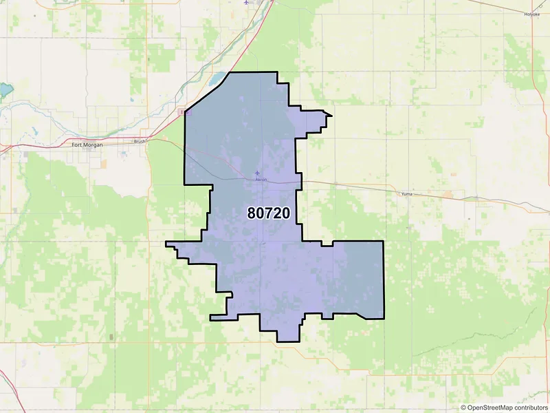 Map of ZIP Code 80720 — Akron, CO