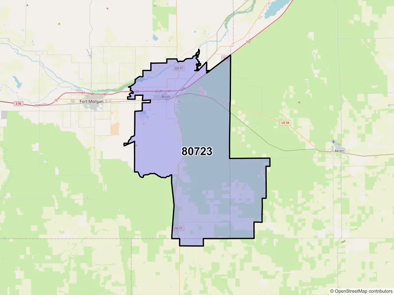 Map of ZIP Code 80723 — Brush, CO