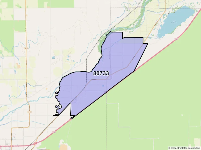 Map of ZIP Code 80733 — Hillrose, CO
