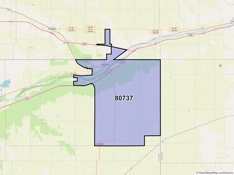 Map of ZIP Code 80737 — Julesburg, CO