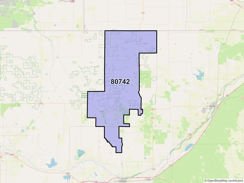 Map of New Raymer, Colorado and ZIP codes