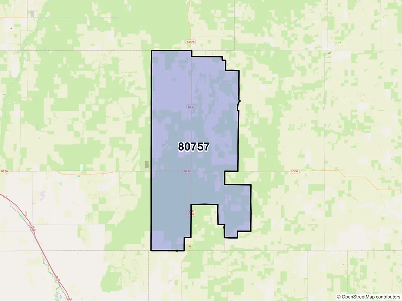 Map of ZIP Code 80757 — Woodrow, CO