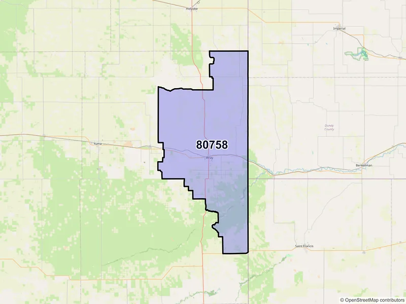 Map of ZIP Code 80758 — Wray, CO