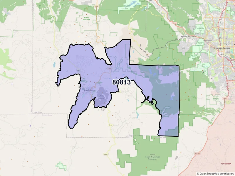 Map of ZIP Code 80813 — Cripple Creek, CO