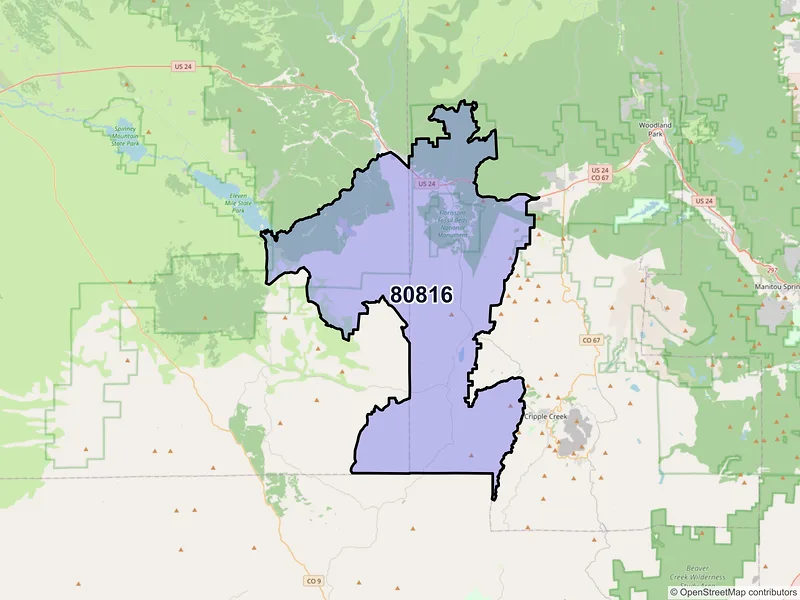 Map of Florissant, Colorado and ZIP codes