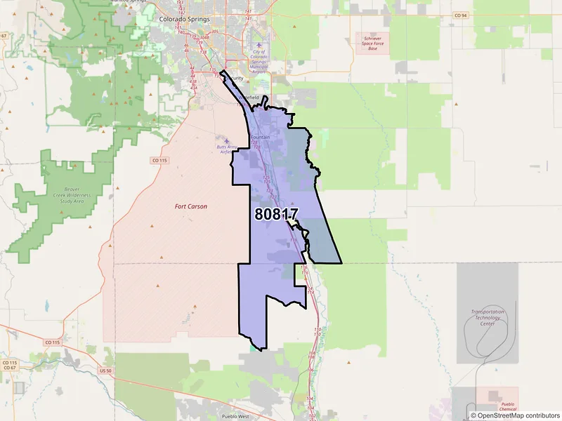 Map of ZIP Code 80817 — Fountain, CO