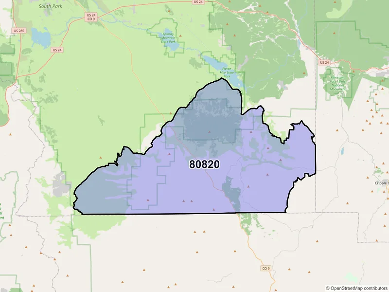 Map of ZIP Code 80820 — Guffey, CO