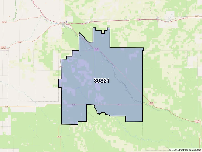 Map of ZIP Code 80821 — Hugo, CO