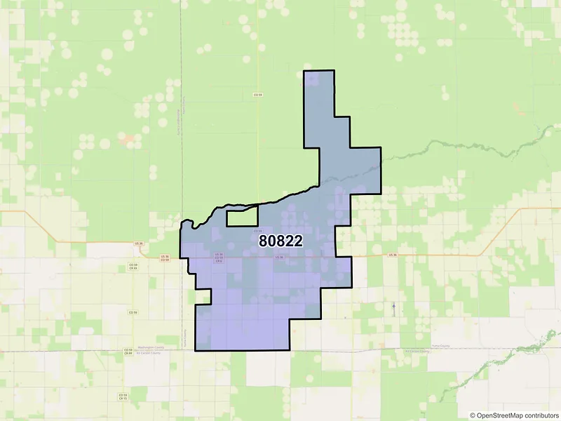 Map of ZIP Code 80822 — Joes, CO