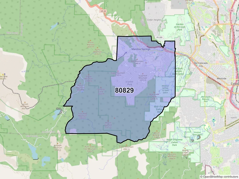 Map of ZIP Code 80829 — Manitou Springs, CO