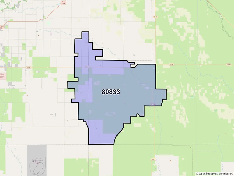 Map of ZIP Code 80833 — Rush, CO
