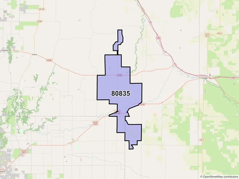 Map of ZIP Code 80835 — Simla, CO