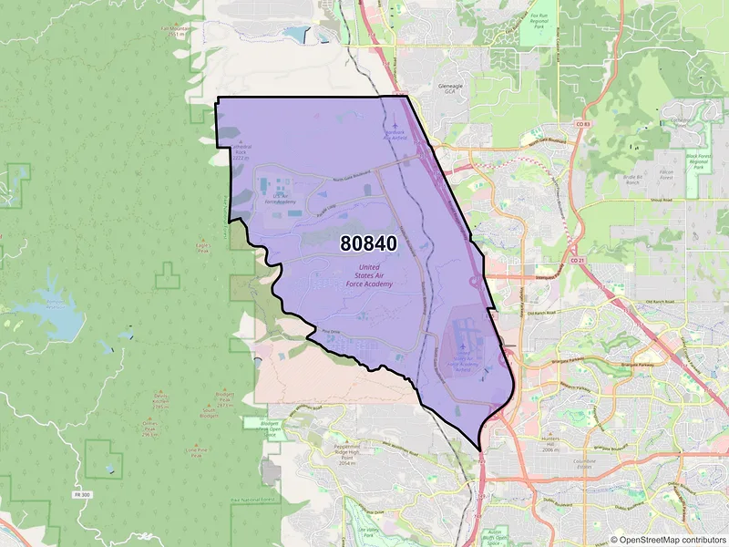 Map of ZIP Code 80840 — USAF Academy, CO