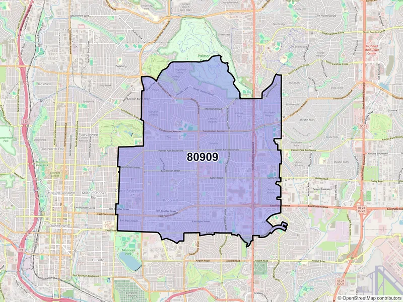 Map of ZIP Code 80909 — Colorado Springs, CO