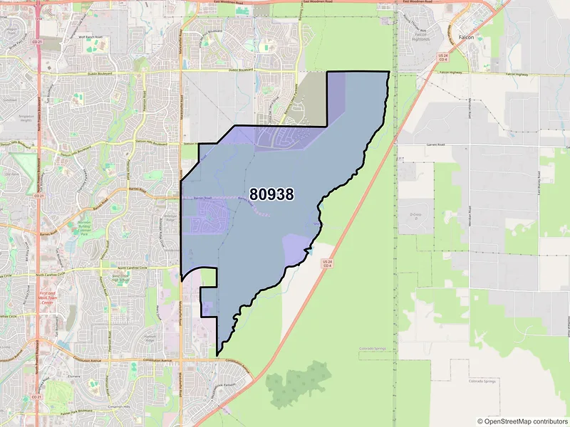 Map of ZIP Code 80938 — Colorado Springs, CO
