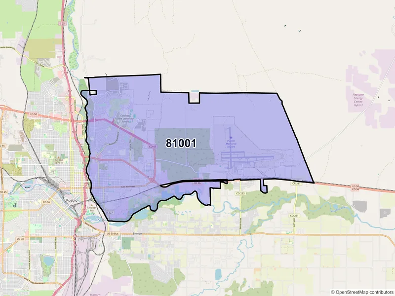 Map of ZIP Code 81001 — Pueblo, CO