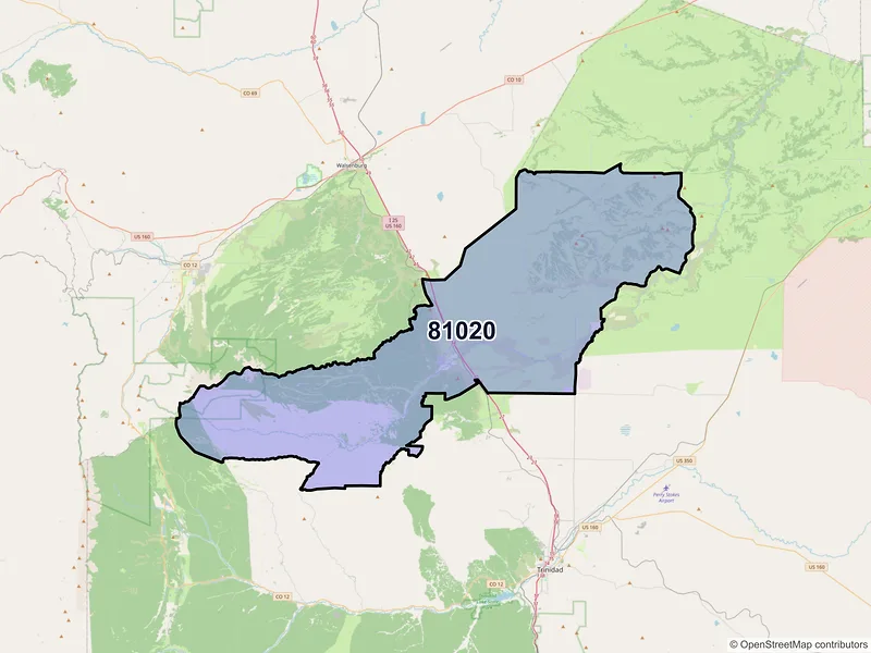 Map of ZIP Code 81020 — Aguilar, CO