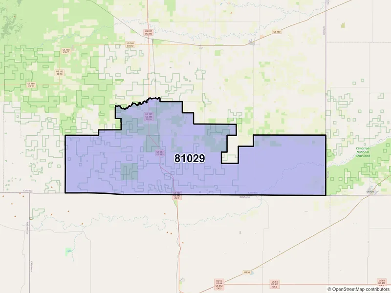 Map of Campo, Colorado and ZIP codes