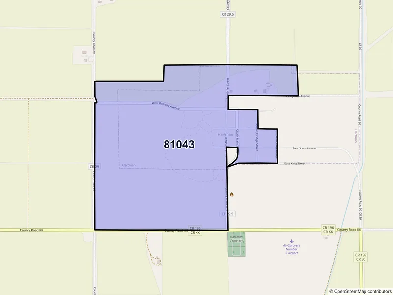 Map of Hartman, Colorado and ZIP codes