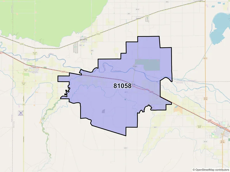Map of Manzanola, Colorado and ZIP codes