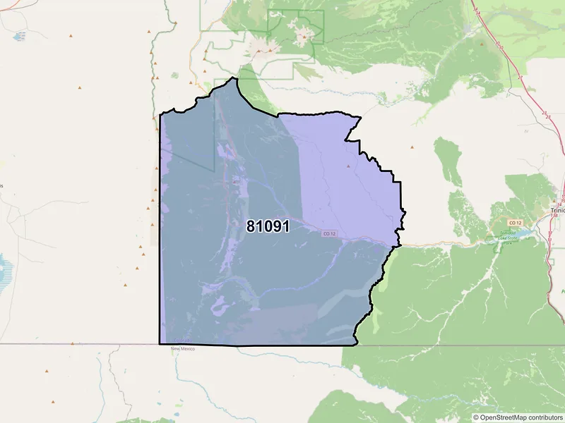 Map of ZIP Code 81091 — Weston, CO