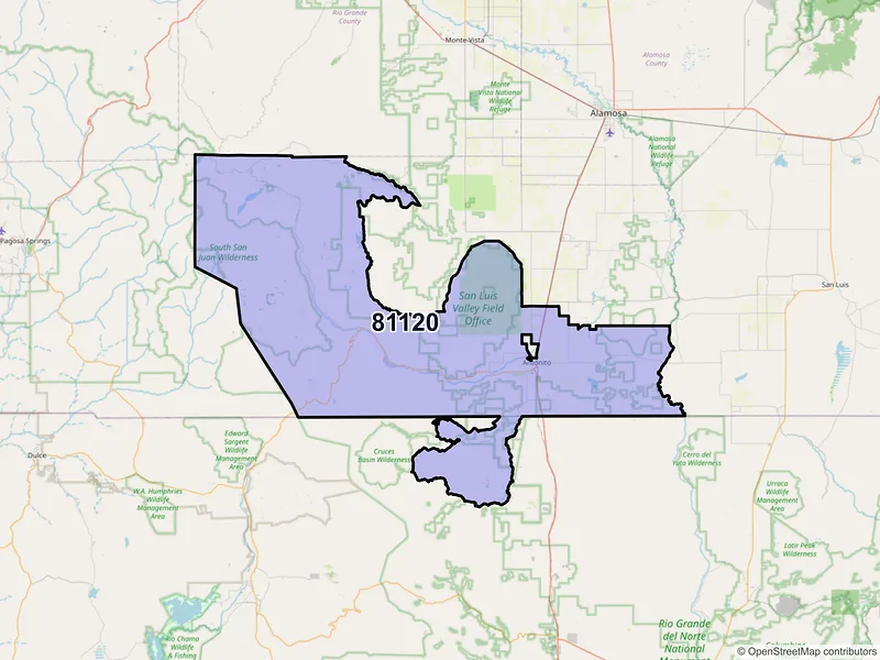 Map of ZIP Code 81120 — Antonito, CO