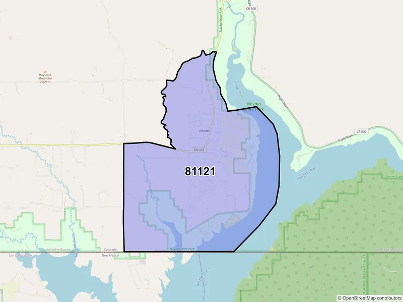 Map of Arboles, Colorado and ZIP codes