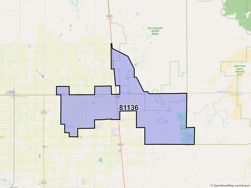Map of ZIP Code 81136 — Hooper, CO