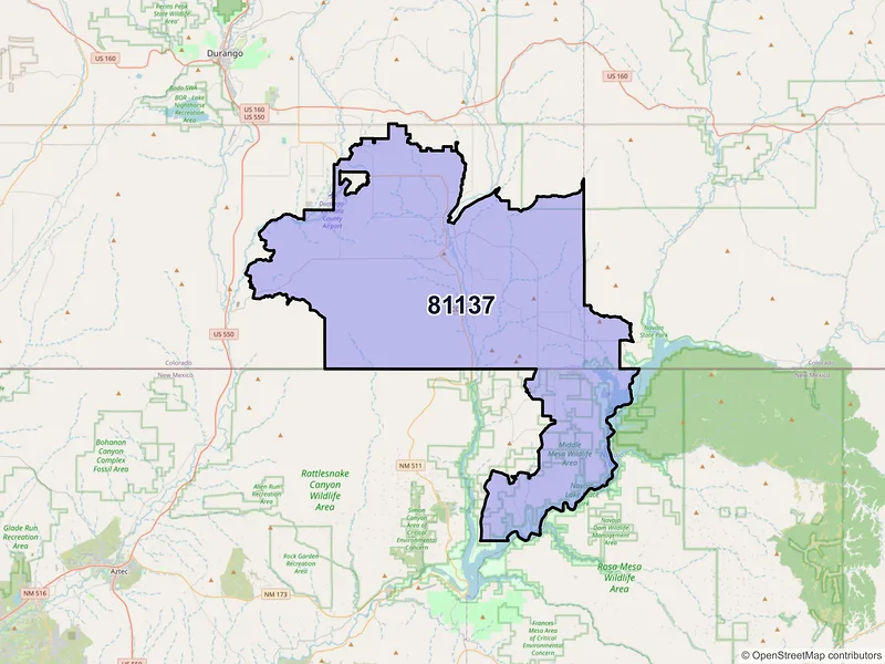 Map of ZIP Code 81137 — Ignacio, CO