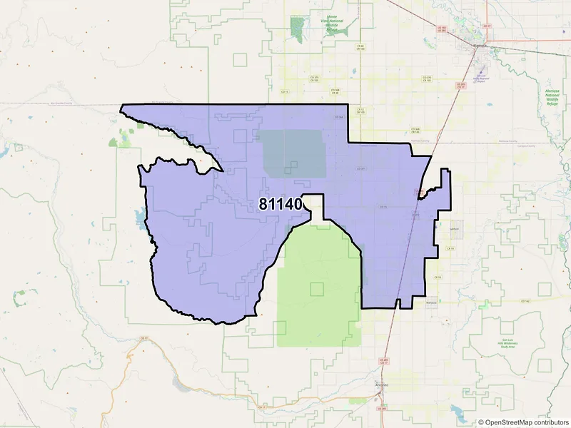 Map of La Jara, Colorado and ZIP codes