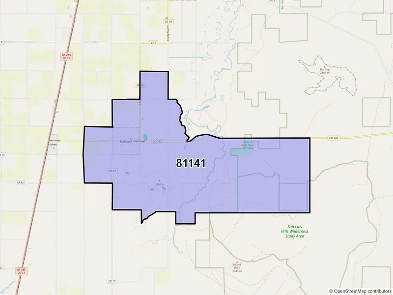Map of Manassa, Colorado and ZIP codes