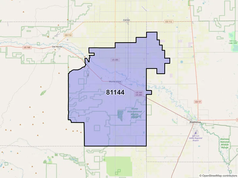 Map of ZIP Code 81144 — Monte Vista, CO