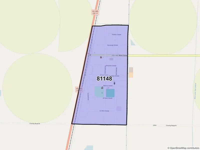 Map of Romeo, Colorado and ZIP codes