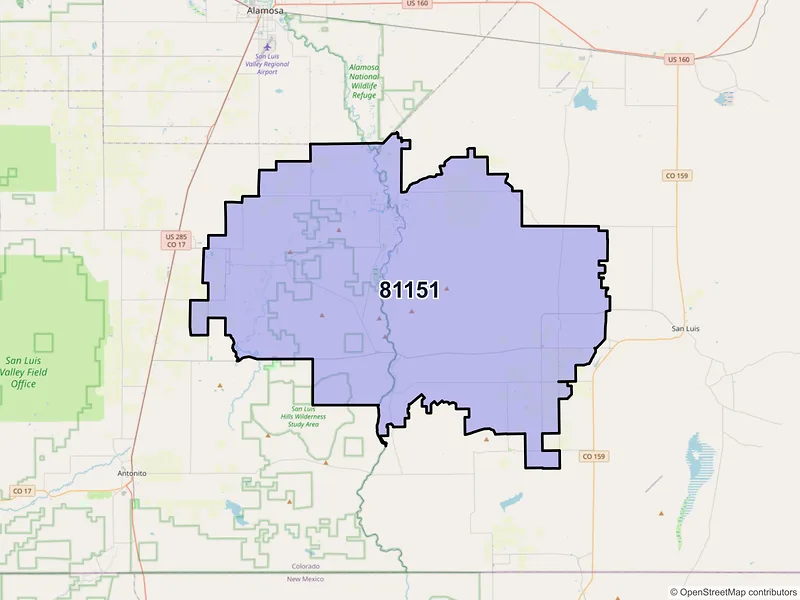 Map of ZIP Code 81151 — Sanford, CO
