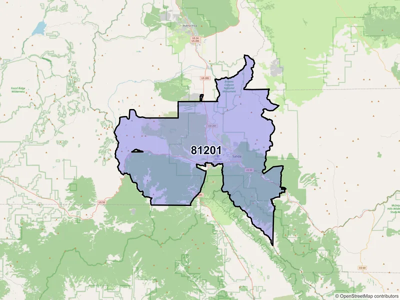Map of ZIP Code 81201 — Salida, CO