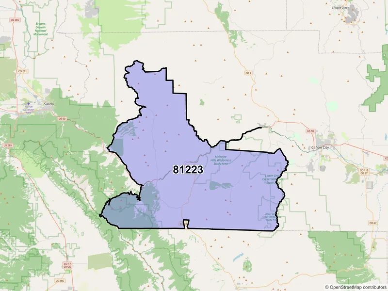 Map of ZIP Code 81223 — Cotopaxi, CO